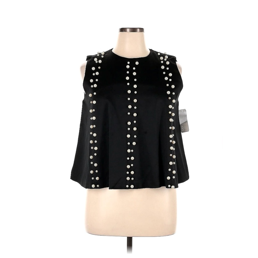 N by Nancy women’s black satin finish Embelished top with Pearls size XL
